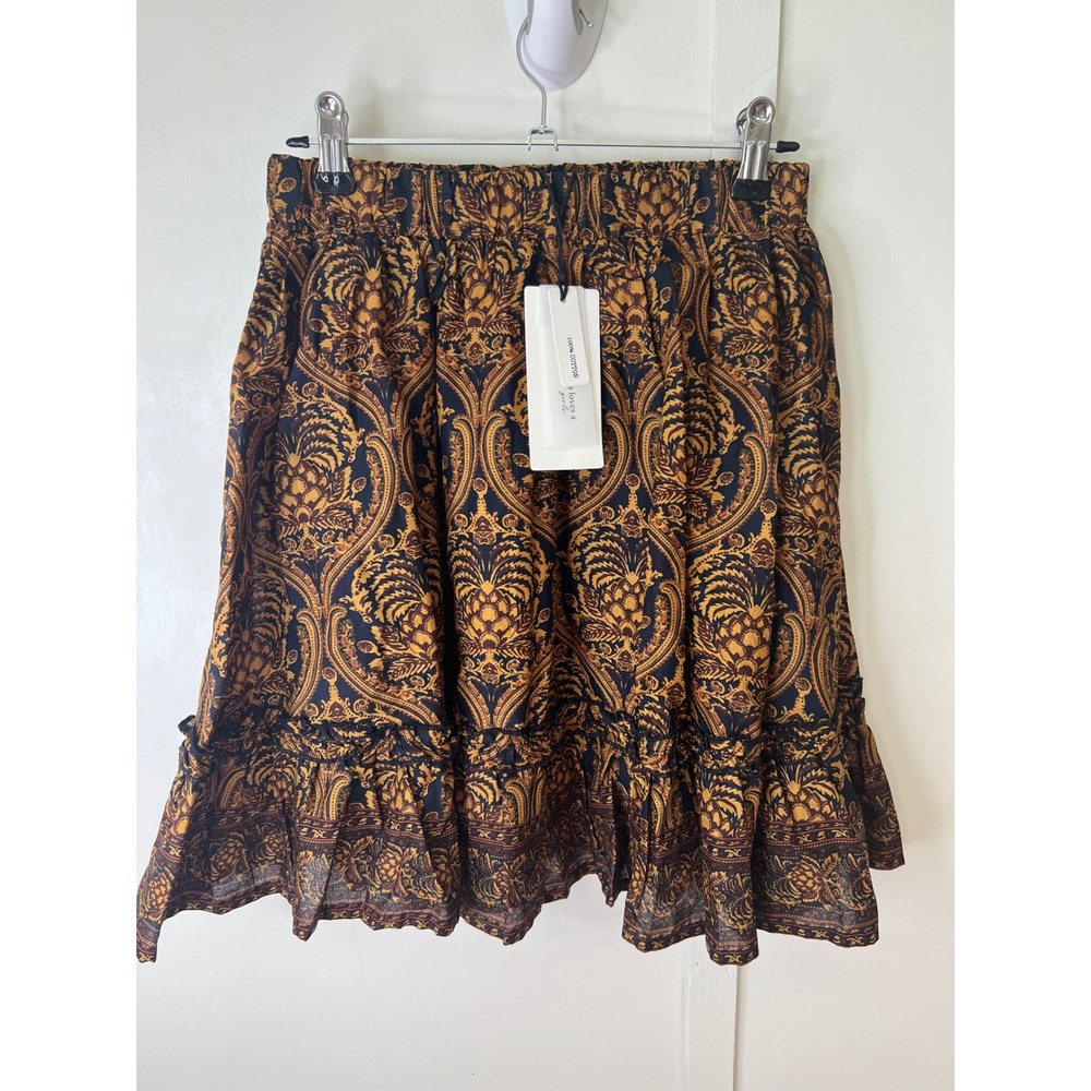 A Loves A Girl Kids Gold Navy Damask Paisley Ruffle Cotton Skirt NWT Size L